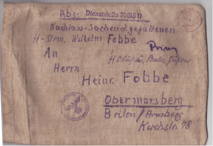 Postsack aus dem Zweiten Weltkrieg nach Tod des Soldaten Willi Fobbe
